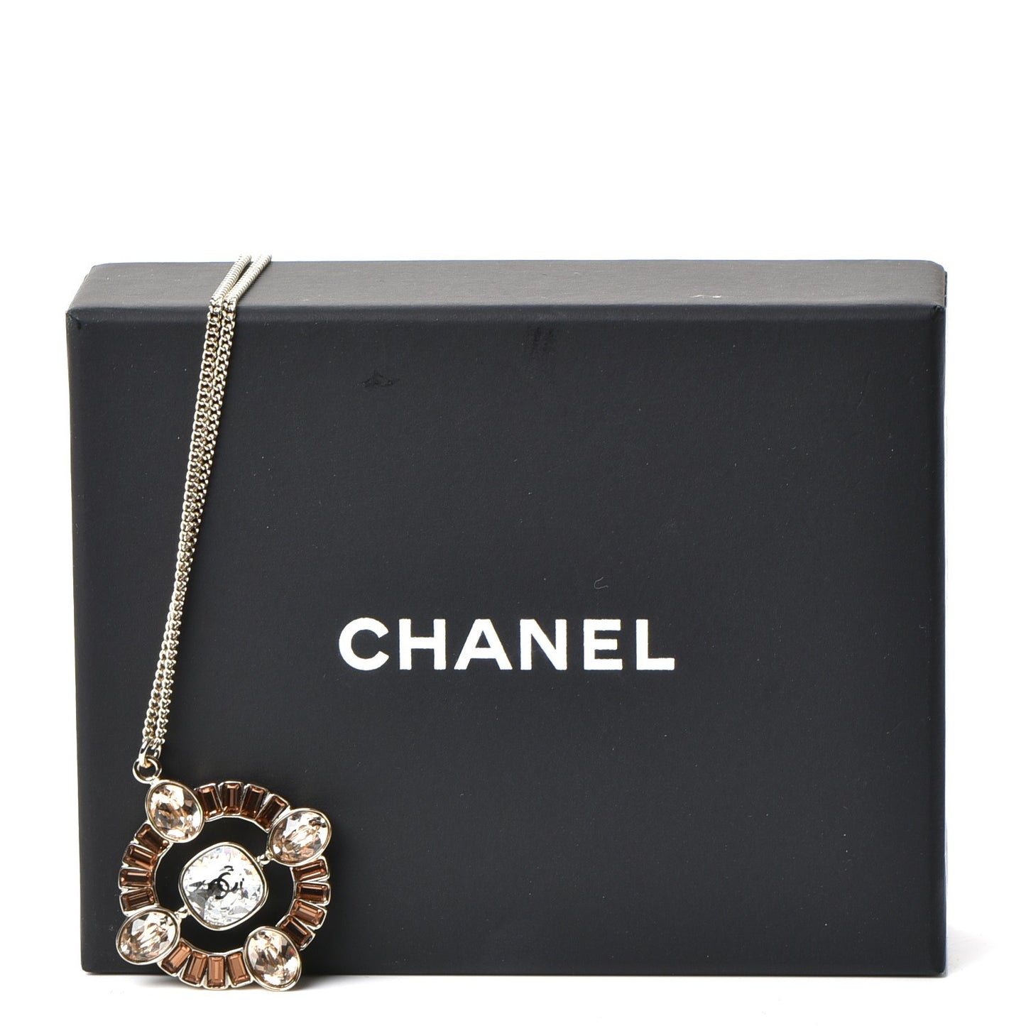 Crystal CC Medallion Necklace Light Gold