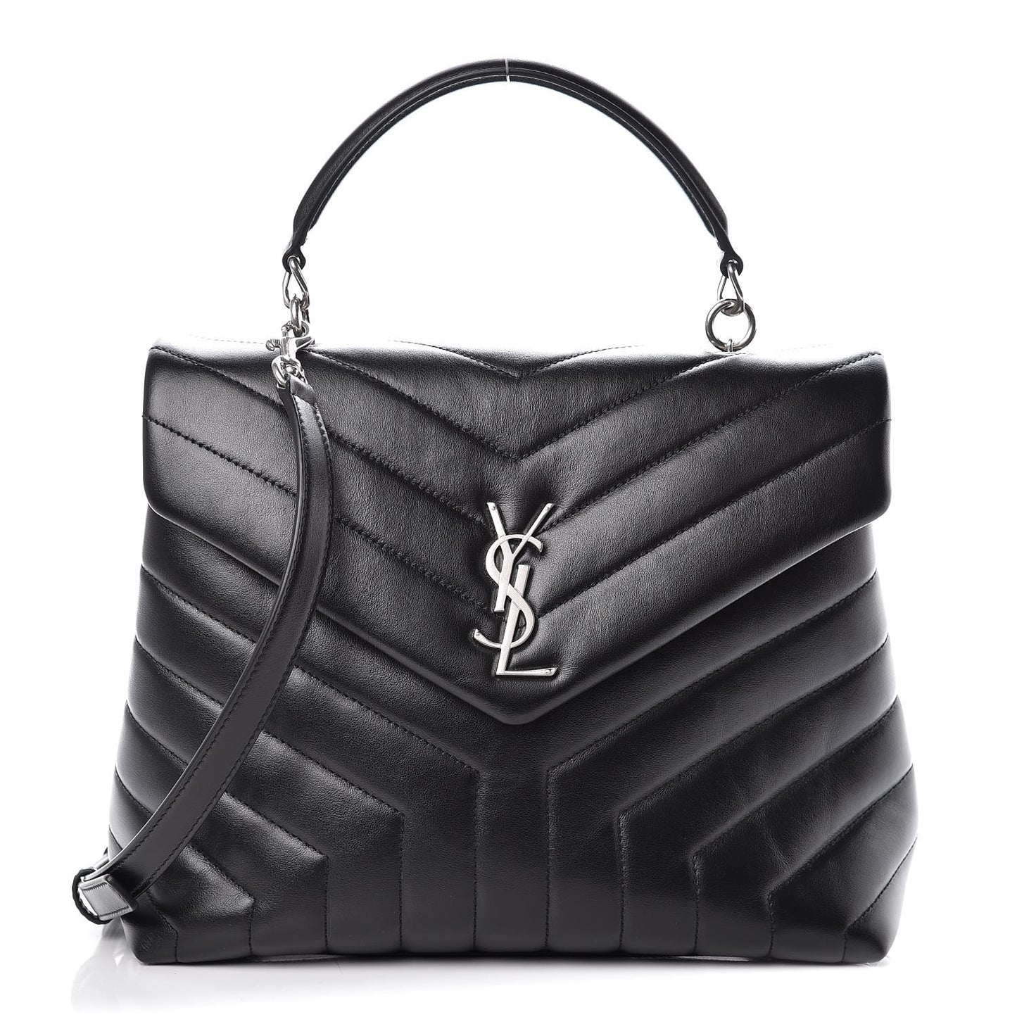Calfskin Y Quilted Monogram Medium Loulou Satchel Black