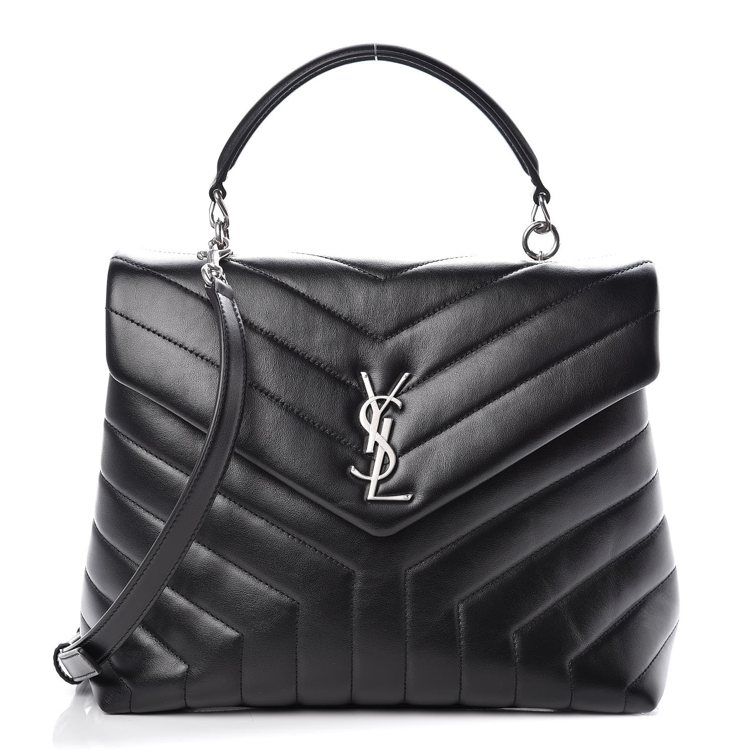 Saint Laurent Calfskin Y Quilted Monogram Medium Loulou Satchel Black 1 of 10