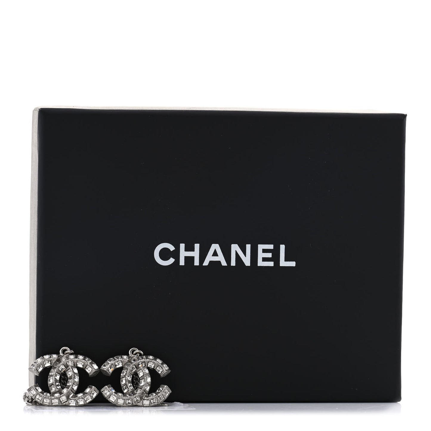 Baguette Crystal CC Drop Earrings Silver