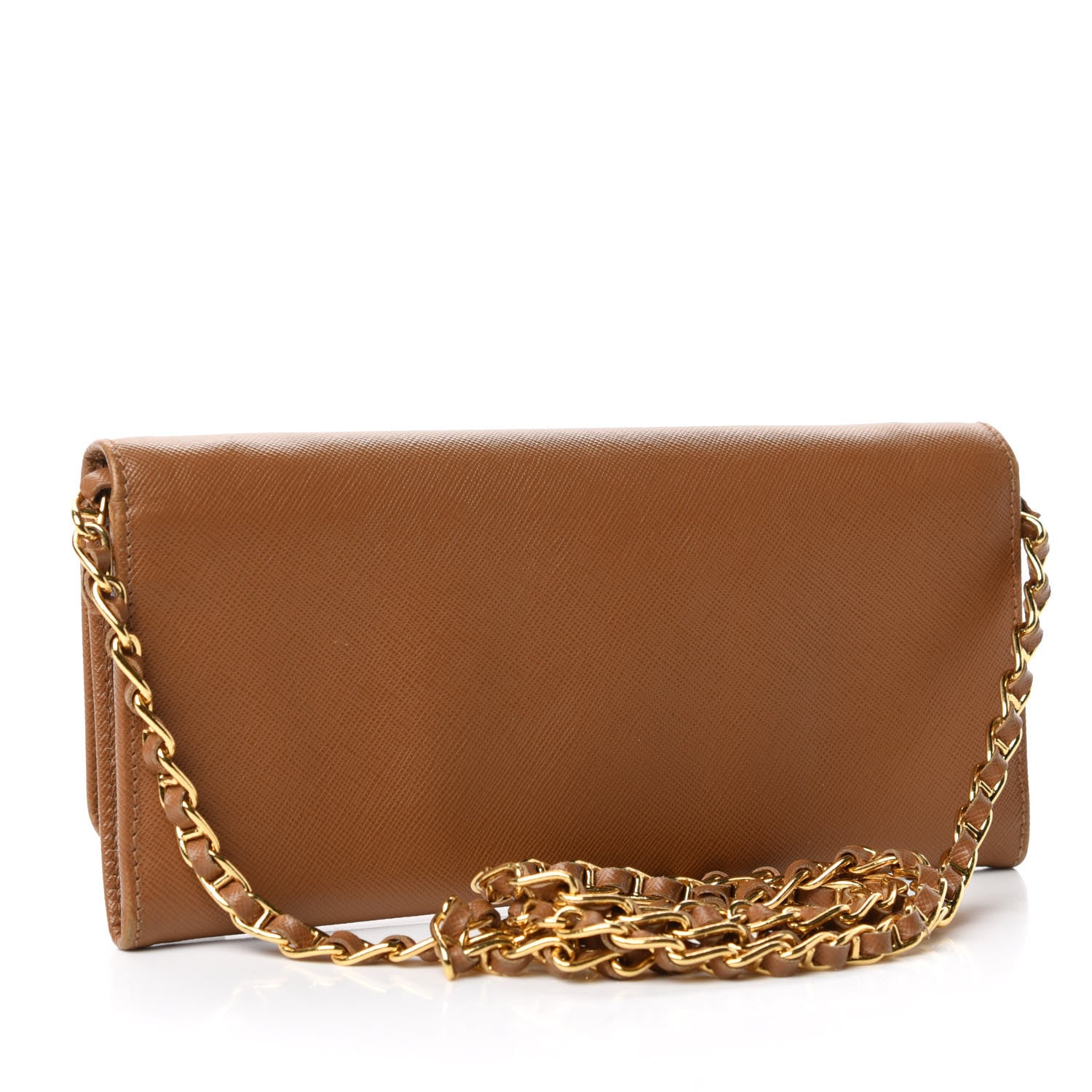 Prada Saffiano Metal Oro Chain Wallet Caramel 3 of 8