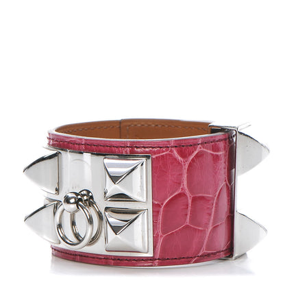 Hermes Shiny Alligator Collier De Chien CDC Bracelet S Framboise 1 of 9