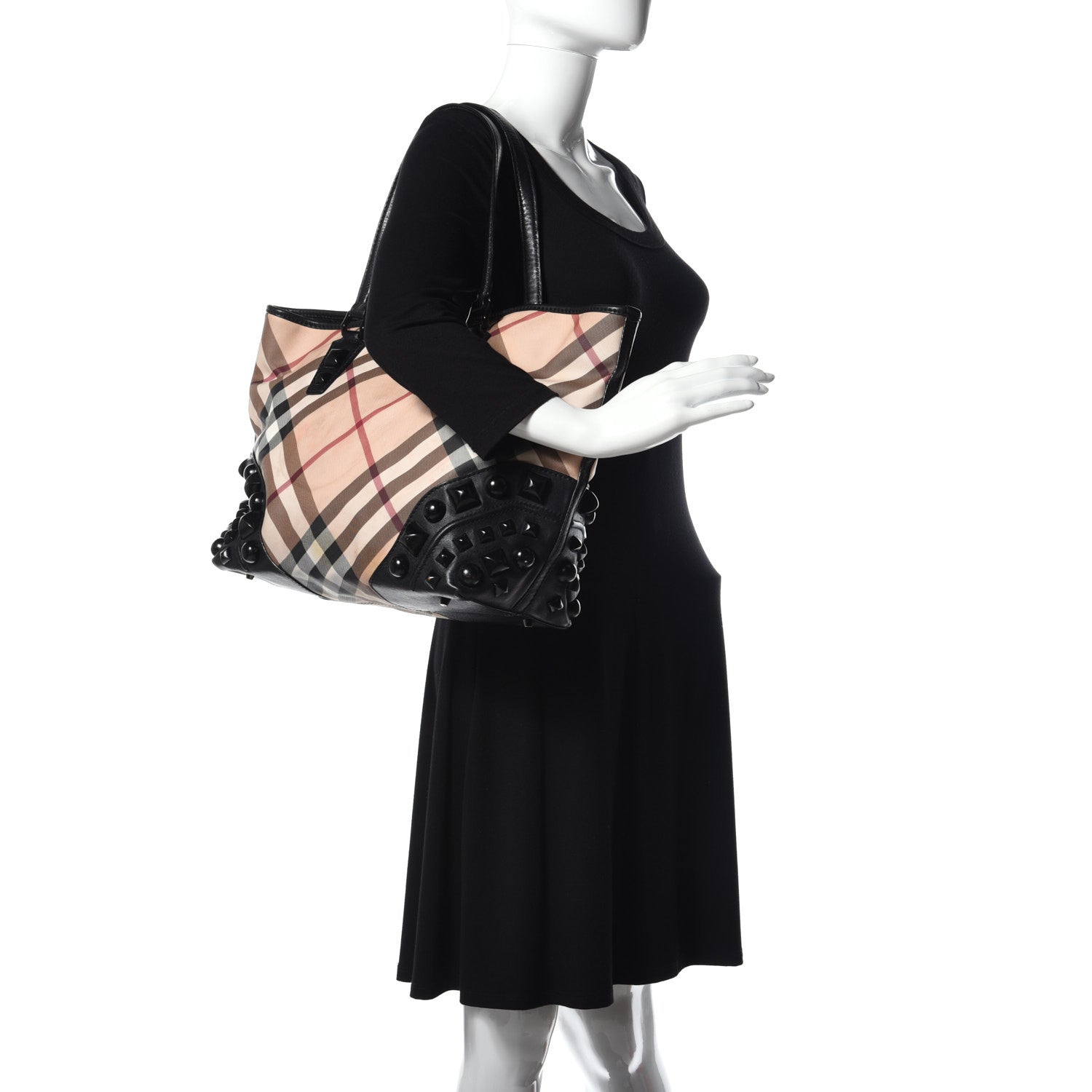 Burberry Nova Check Mega Stud Nickie Tote Black 2 of 10