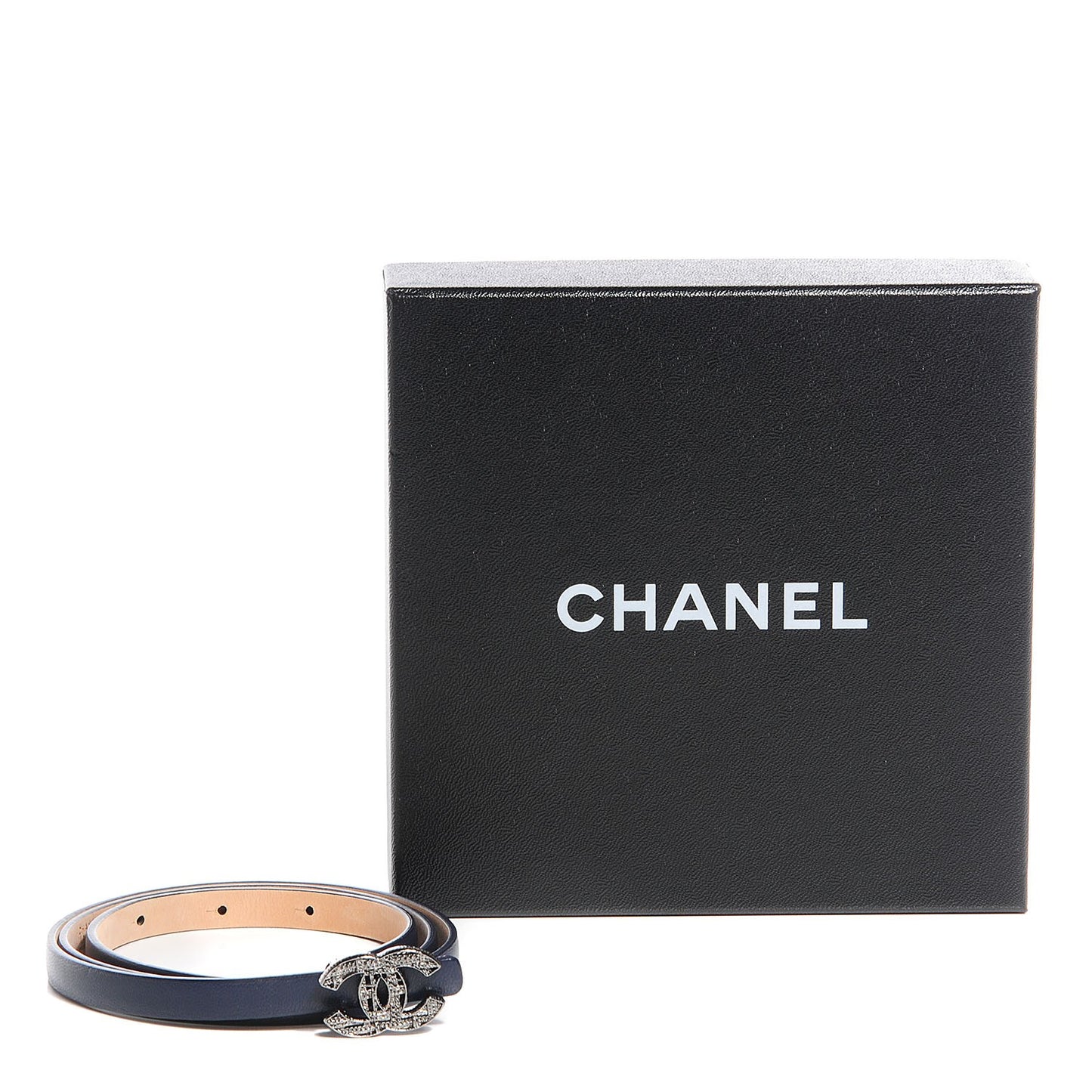 Leather CC Logo Skinny Belt 80 32 Navy Blue