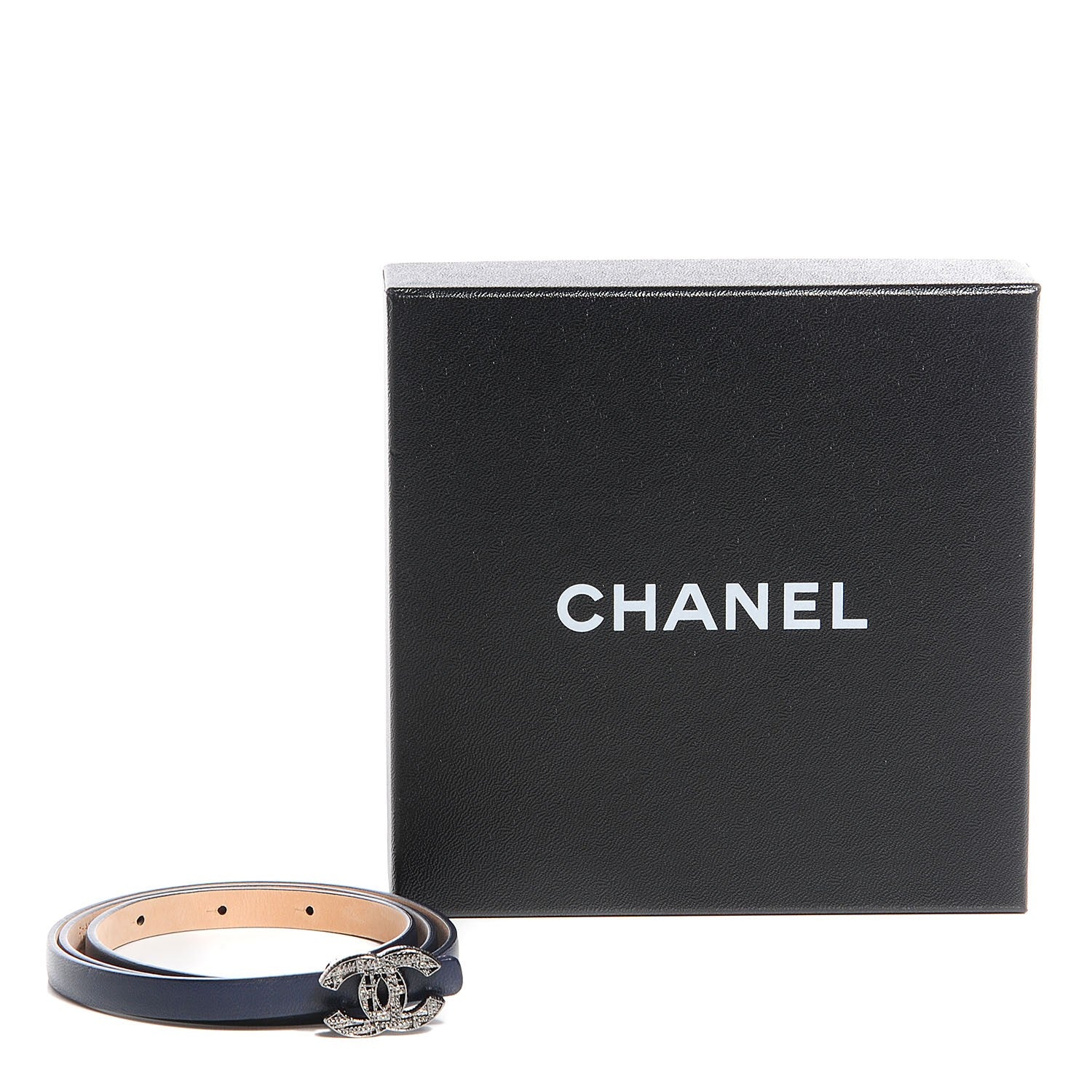 Chanel Leather CC Logo Skinny Belt 80 32 Navy Blue 6 of 6