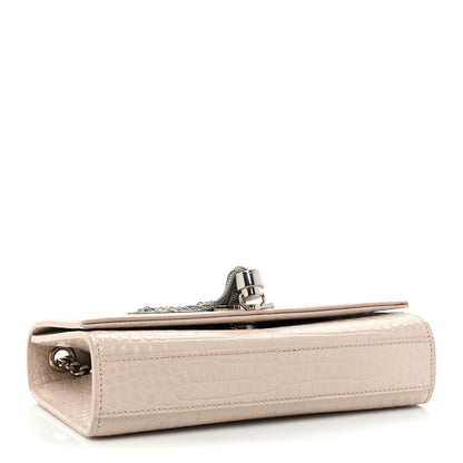 Saint Laurent Calfskin Crocodile Embossed Small Classic Monogram Kate Tassel Satchel Crema Soft 4 of 22