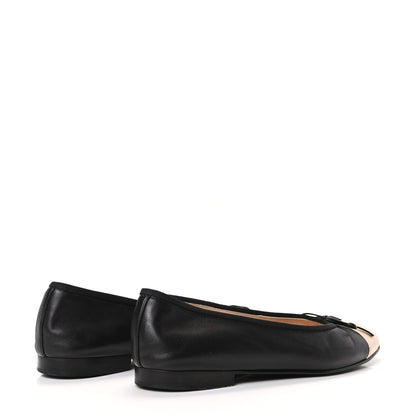 Chanel Lambskin CC Cap Toe Ballerina Flats 37.5 Black Beige 4 of 12