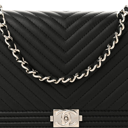 Chanel Calfskin Chevron Quilted Boy Wallet On Removable Chain WOC Black 8 of 11