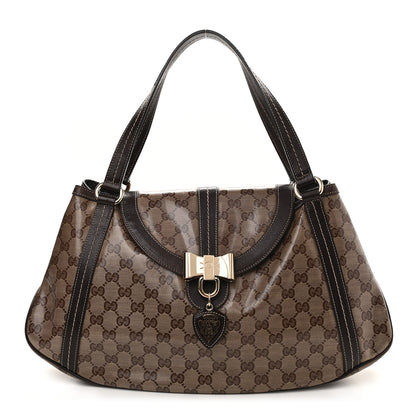 Gucci Crystal Monogram Duchessa Flap Shoulder Bag Dark Brown 1 of 9