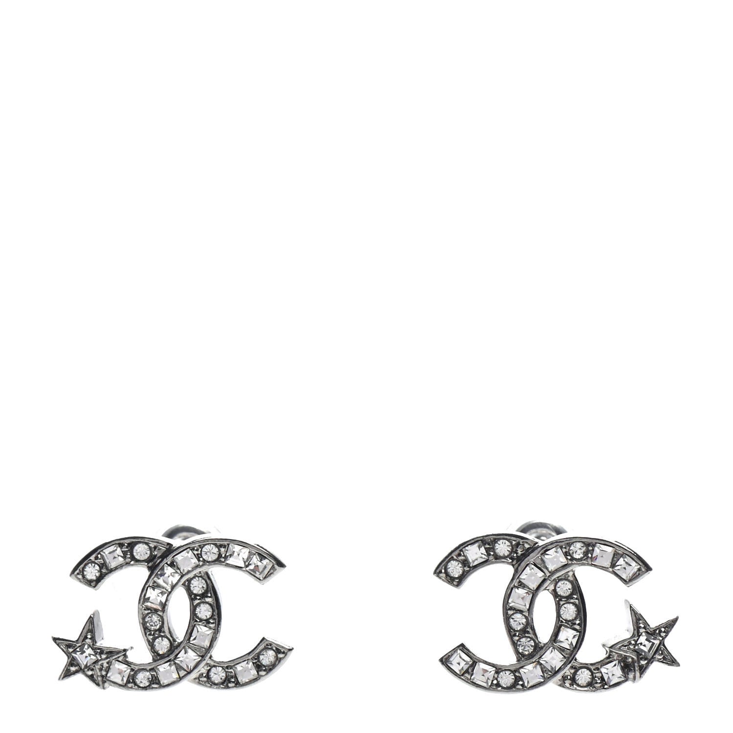 Chanel Crystal CC Starfall Earrings Silver 1 of 4