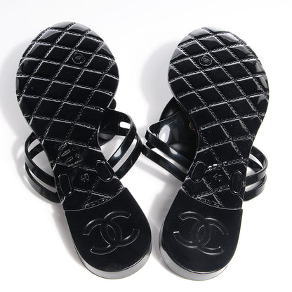 Chanel Jelly Camellia Thong Sandals 40 Black 6 of 6