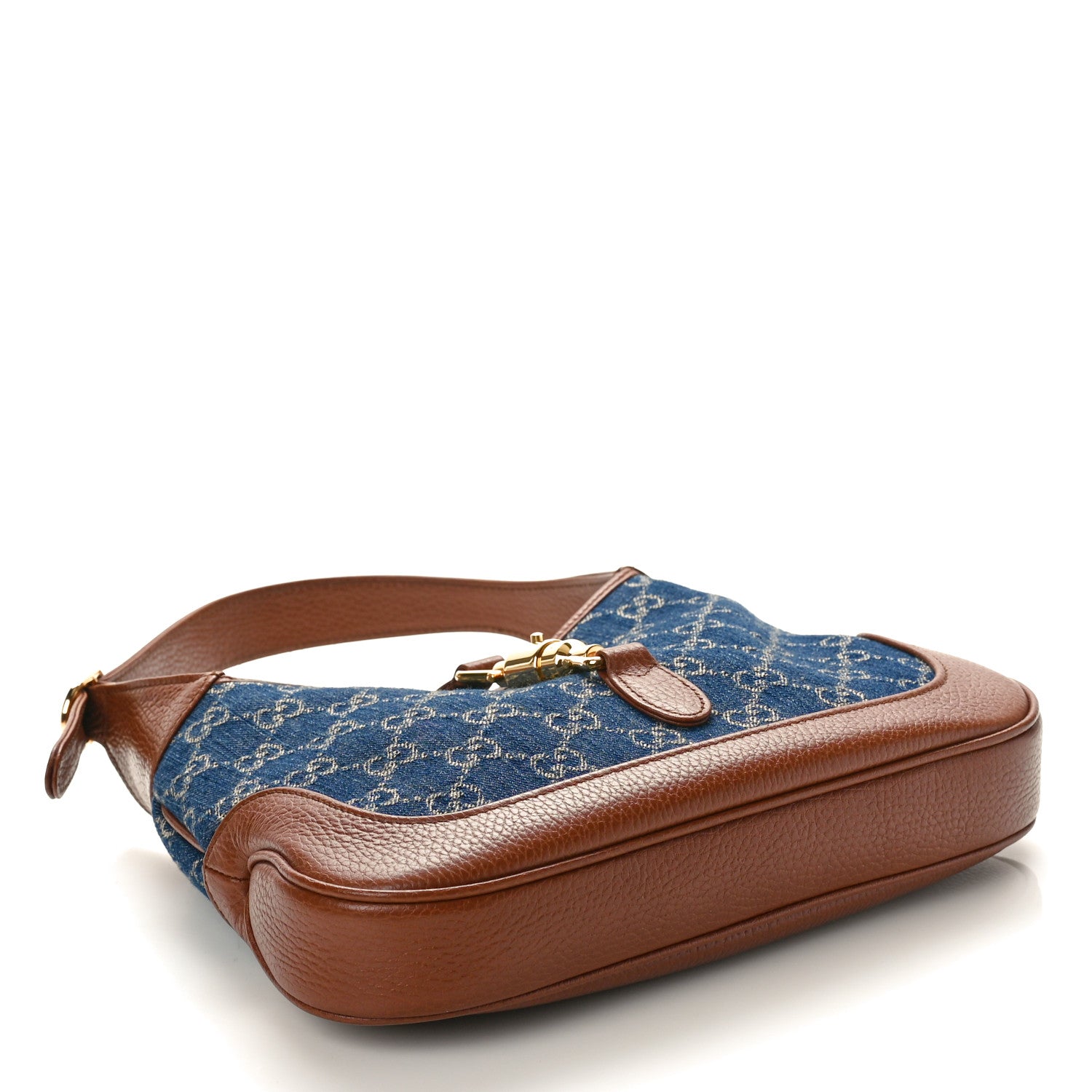 Gucci New Denim GG Monogram Calfskin Small Jackie 1961 Hobo Blue Tea Cuir 4 of 10