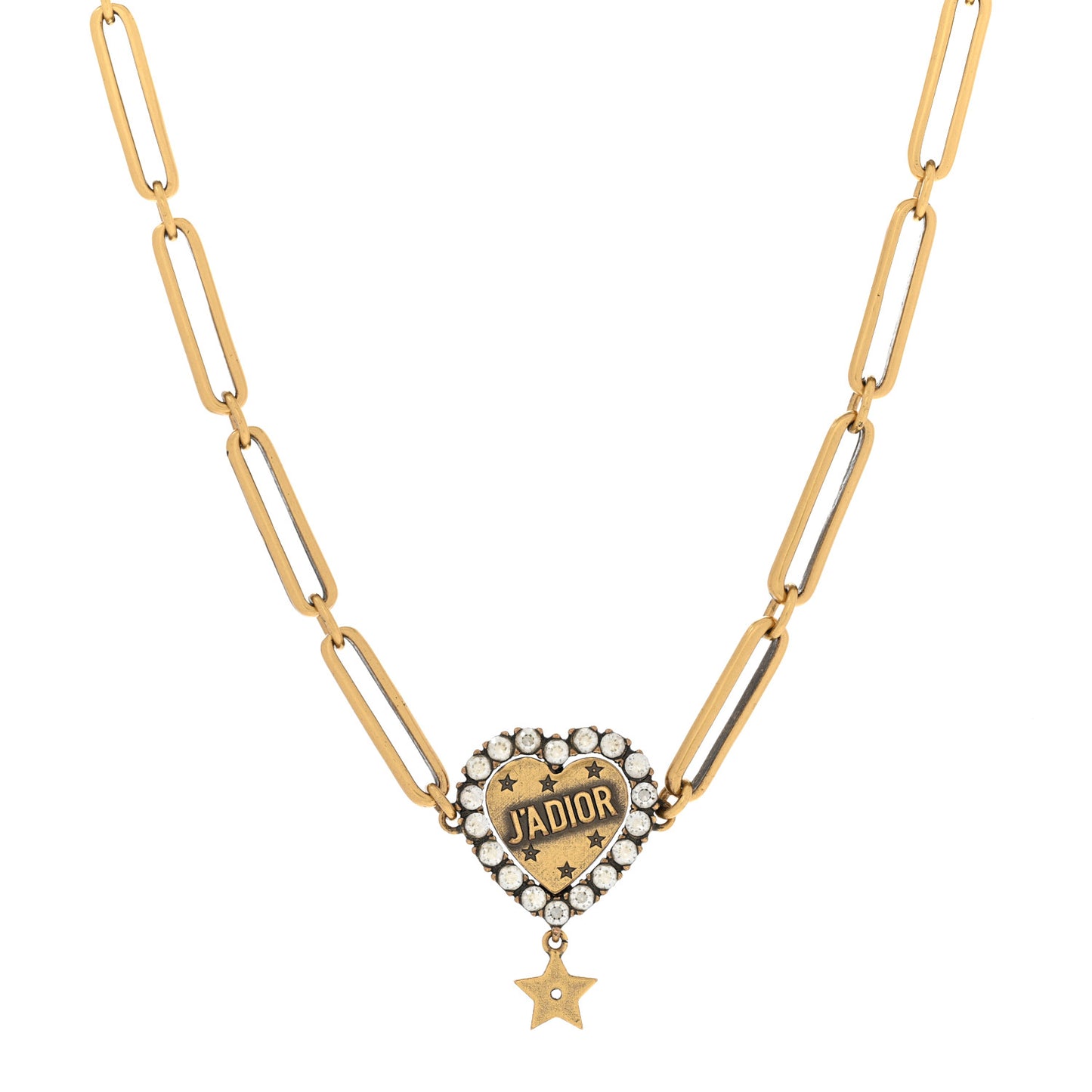 Metal Crystal Heart J'adior Choker Necklace Aged Gold