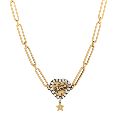 Christian Dior Metal Crystal Heart J'adior Choker Necklace Aged Gold 1 of 6