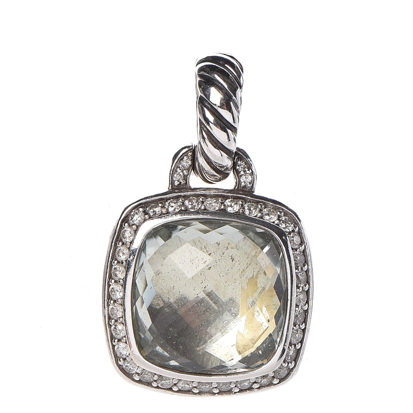 Sterling Silver Diamond Prasiolite 11mm Albion Enhancer Pendant