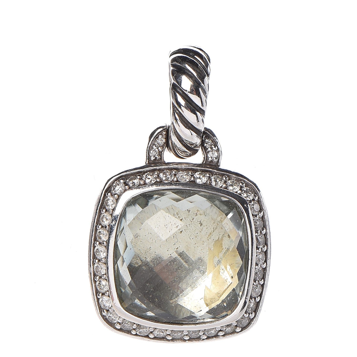 David Yurman Sterling Silver Diamond Prasiolite 11mm Albion Enhancer Pendant 1 of 3