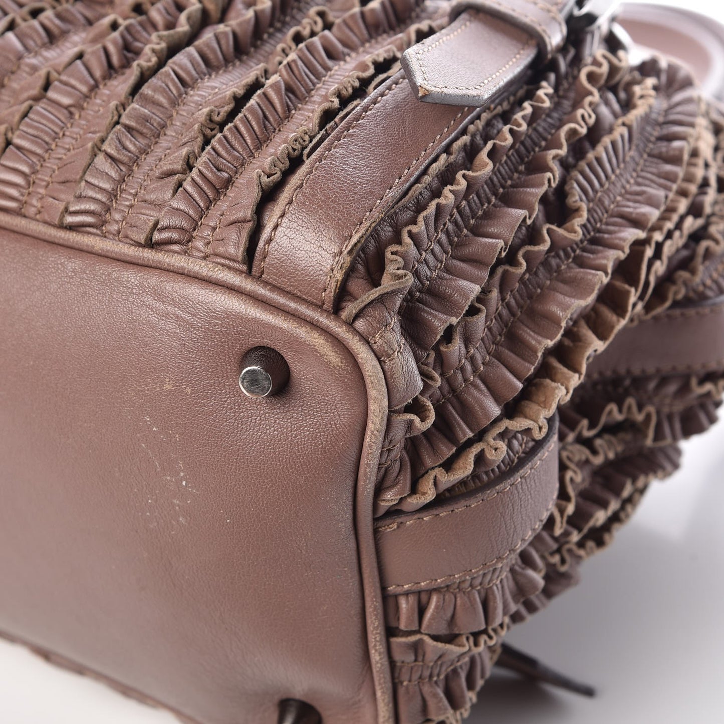 Calfskin Ruffled Medium Lowry Dark Taupe Pink