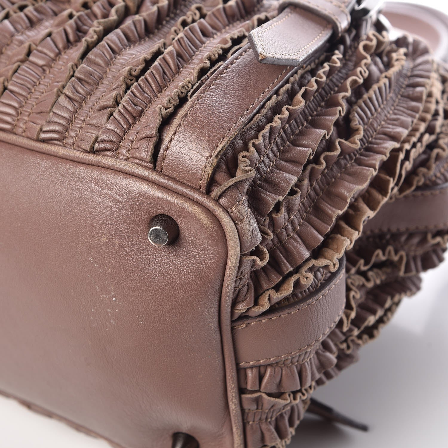 Burberry Calfskin Ruffled Medium Lowry Dark Taupe Pink 14 of 15
