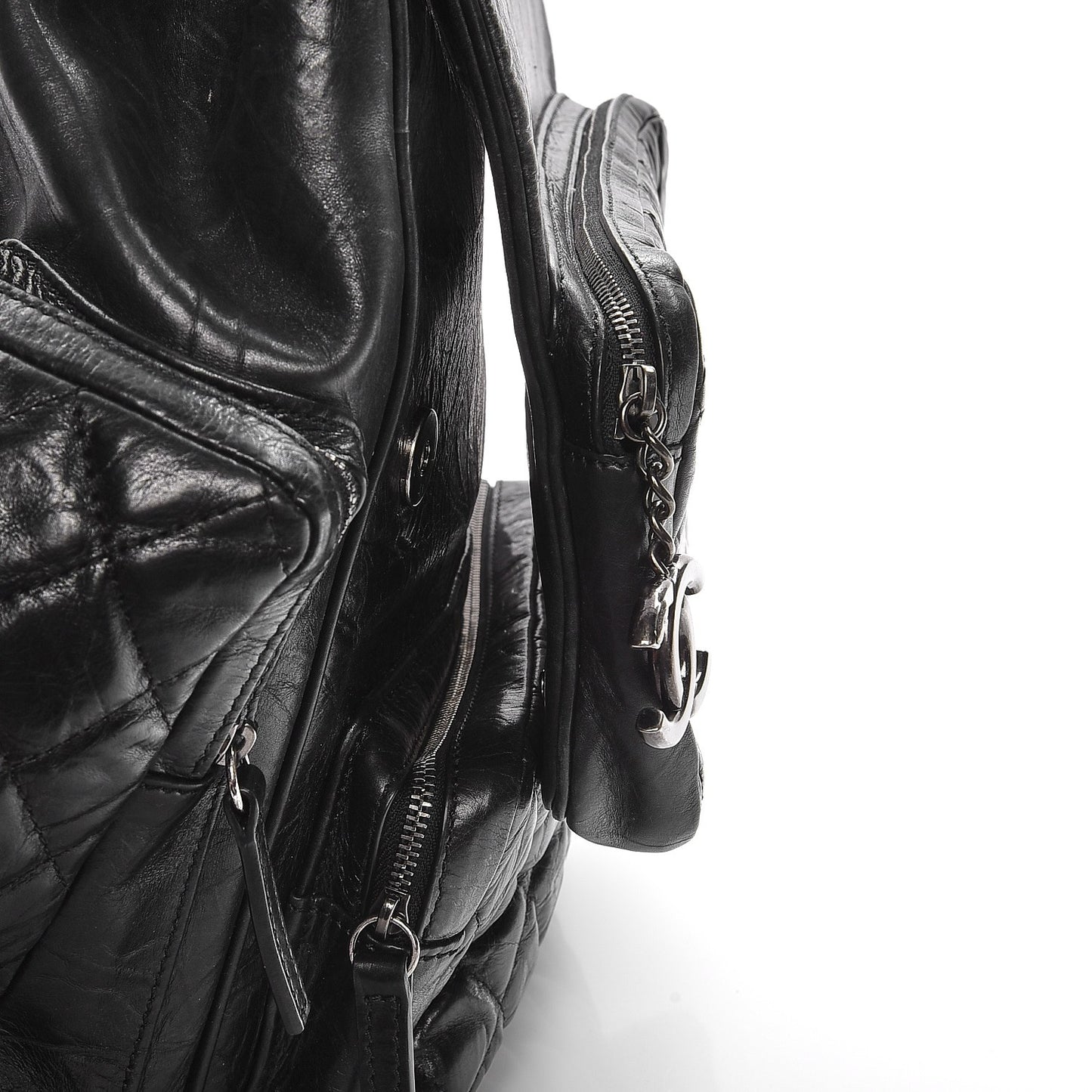 Aged Calfskin Quilted Large Casual Rock Backpack Black