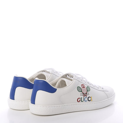 Gucci Calfskin Miro Soft Tennis Embroidered Mens Ace Sneakers 9.5 White Rio Blue 4 of 7