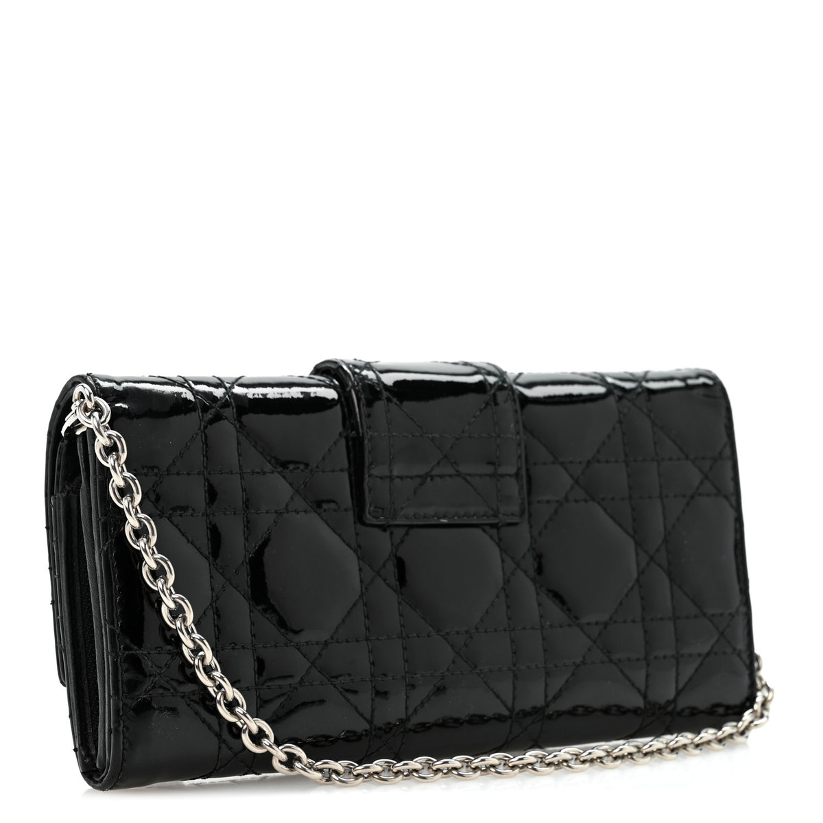 Patent Cannage Miss Dior Chain Wallet Black