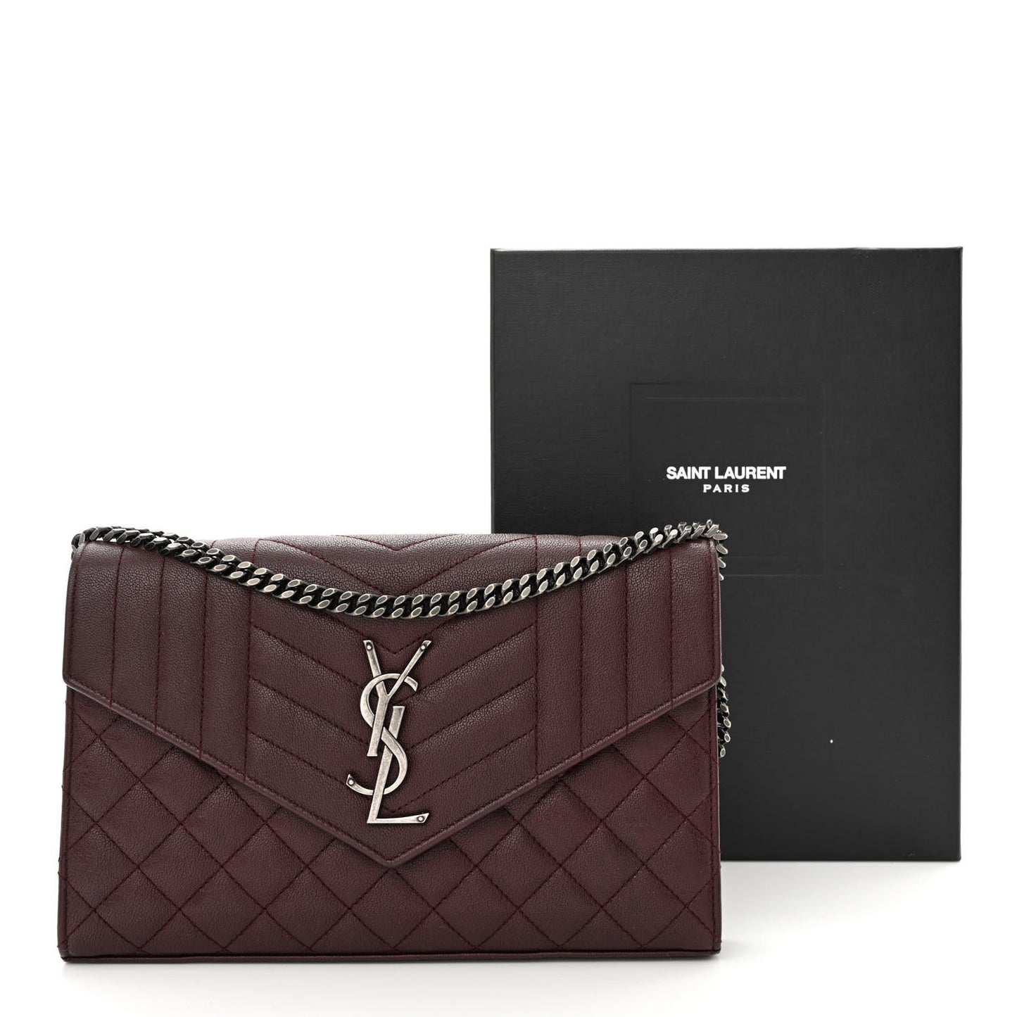 Sheepskin Tri-Quilt Monogram Envelope Chain Wallet Burgundy