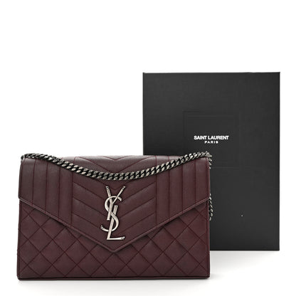 Saint Laurent Sheepskin Tri-Quilt Monogram Envelope Chain Wallet Burgundy 12 of 12