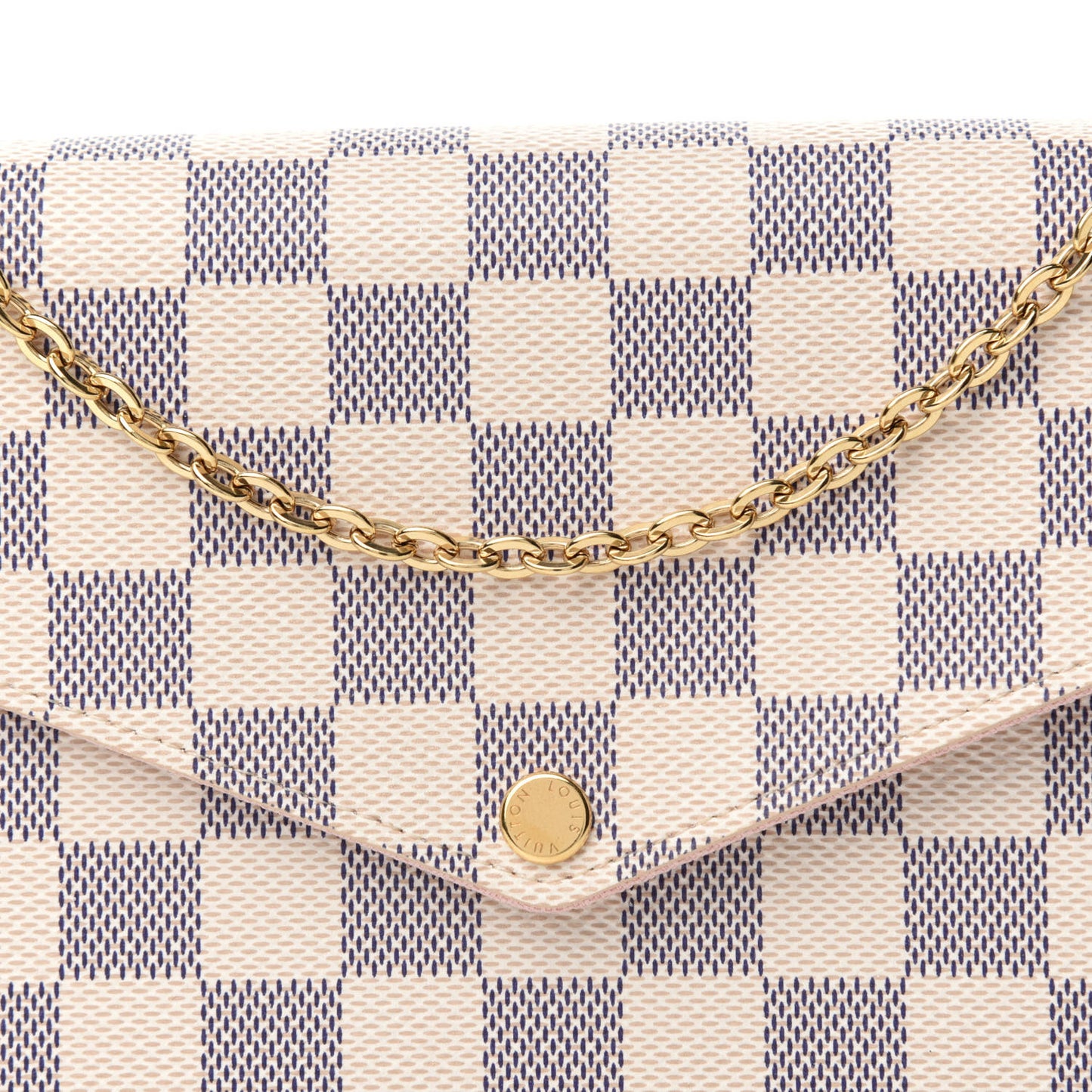Damier Azur Pochette Felicie Chain Wallet Rose Ballerine