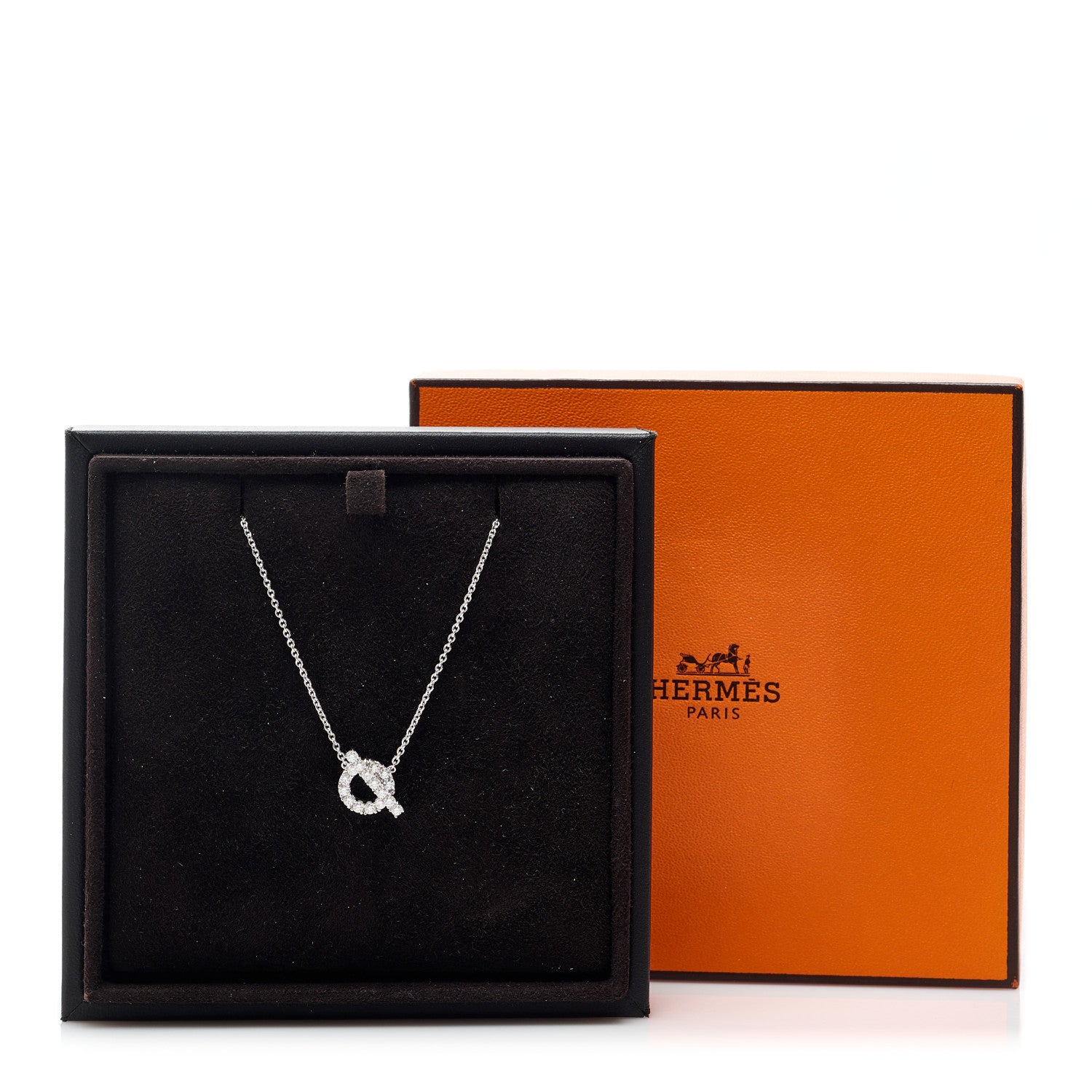 Hermes 18K White Gold Diamond Finesse Pendant Necklace 6 of 6