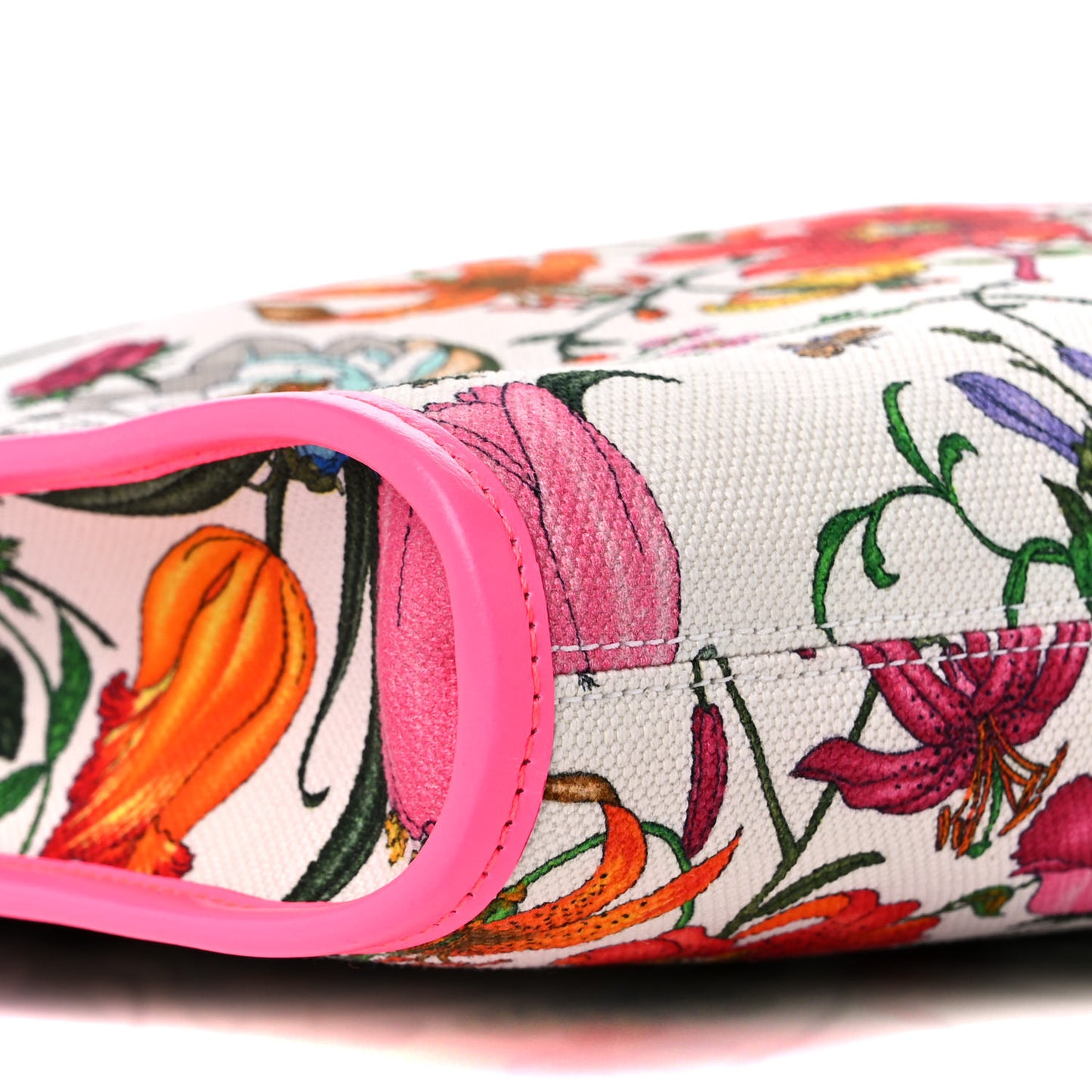 Canvas Flora Large Rajah Chain Tote White Multicolor Fuxia Fluo