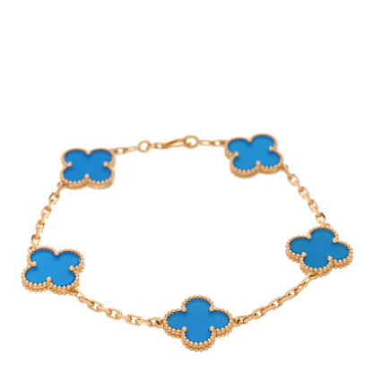 Van Cleef & Arpels 18K Yellow Gold Blue Agate 5 Motifs Vintage Alhambra Bracelet 1 of 4