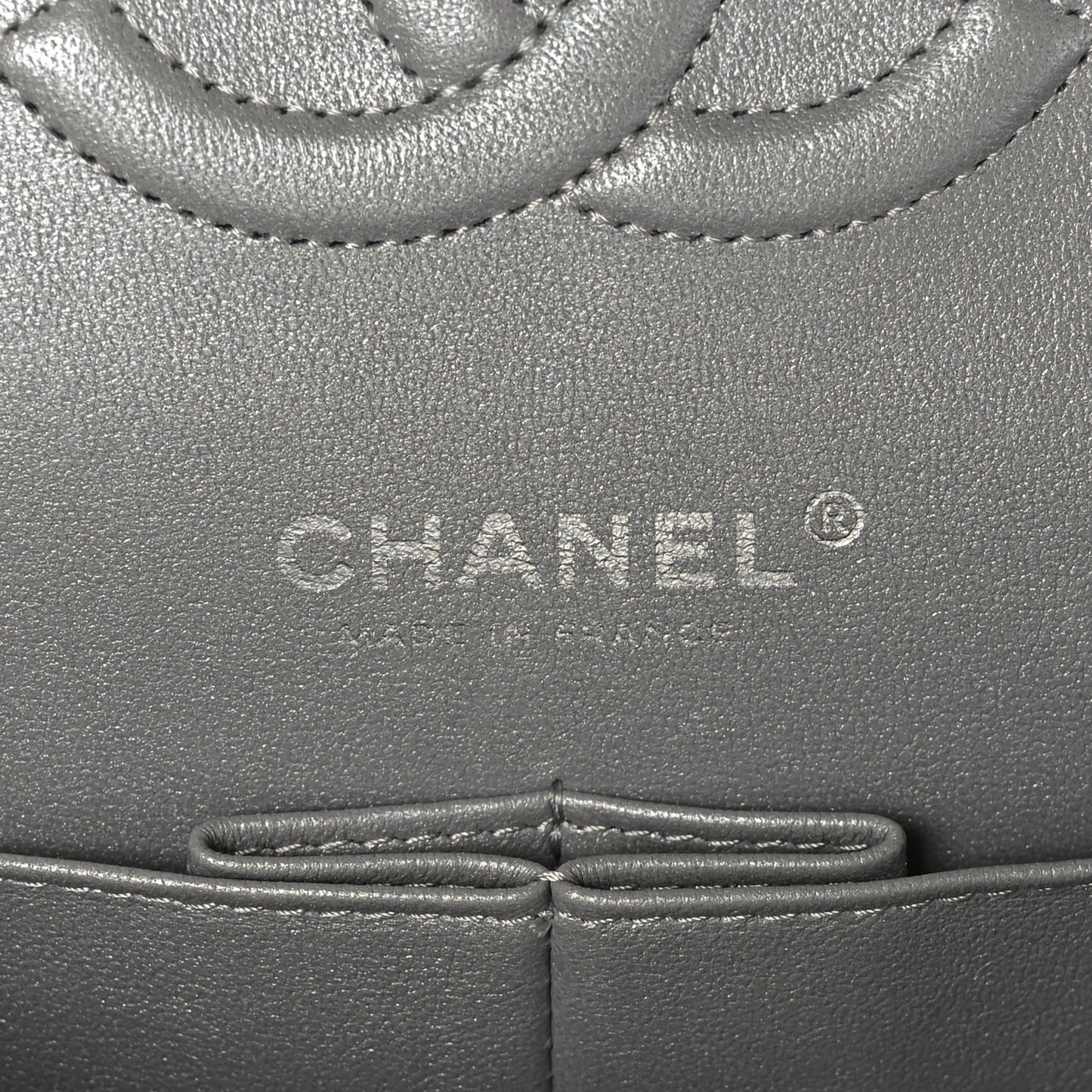 Iridescent Lambskin Quilted Medium Double Flap Grey