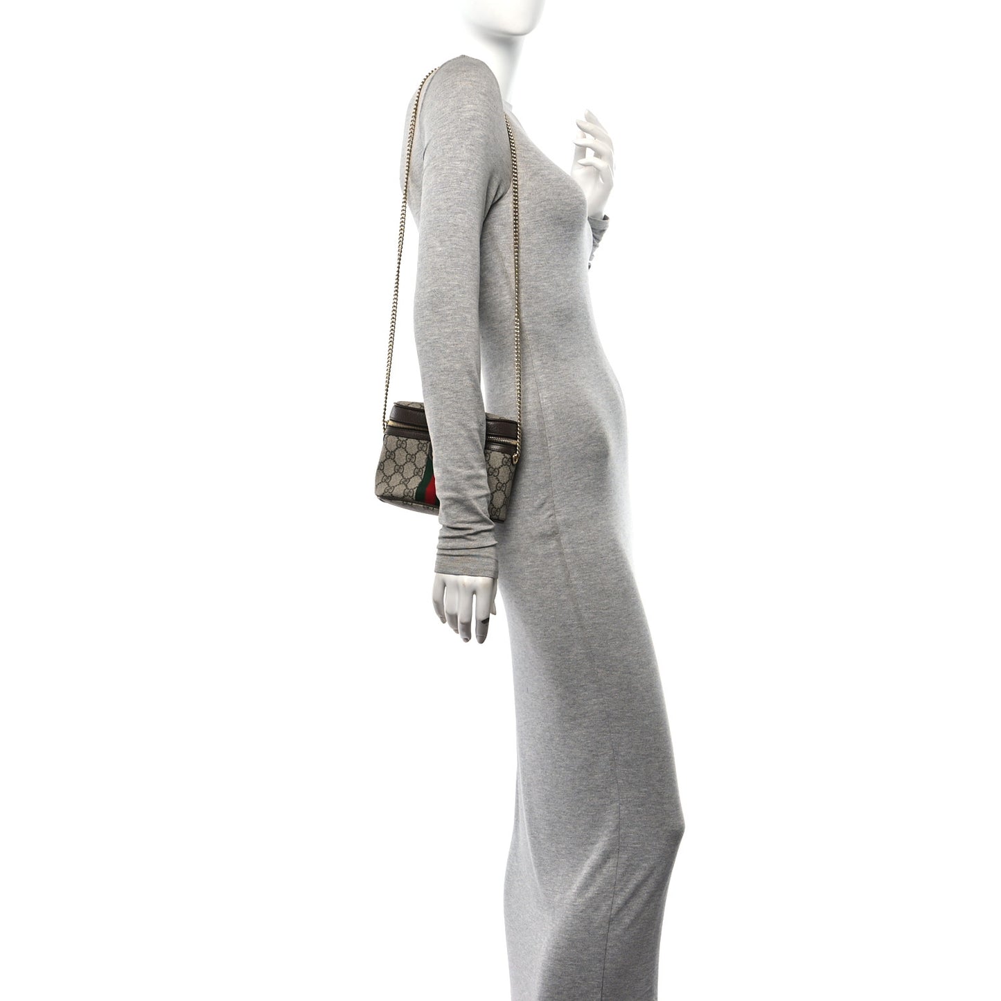 GG Supreme Monogram Textured Dollar Calfskin Web Ophidia Belt Bag 110 44 Beige Ebony New Acero