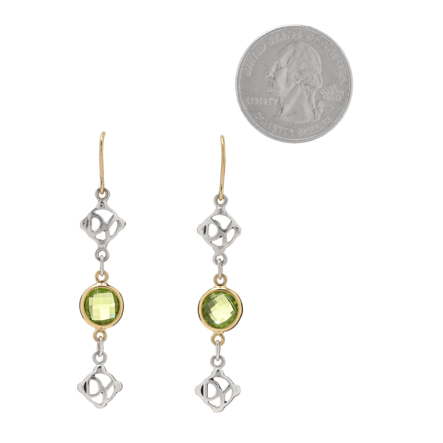 David Yurman Sterling Silver 18K Yellow Gold Peridot DY Logo Drop Earrings 2 of 4