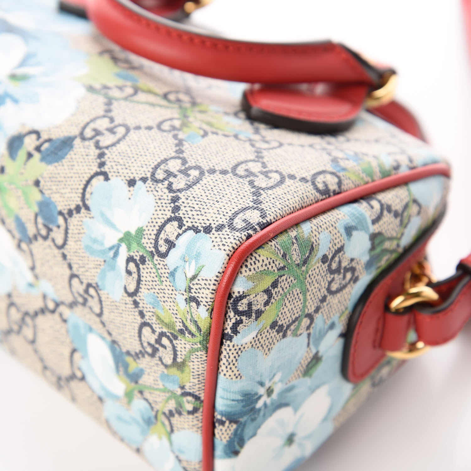 Gucci GG Supreme Monogram Blooms Mini Boston Navy Blue Hibiscus 10 of 13