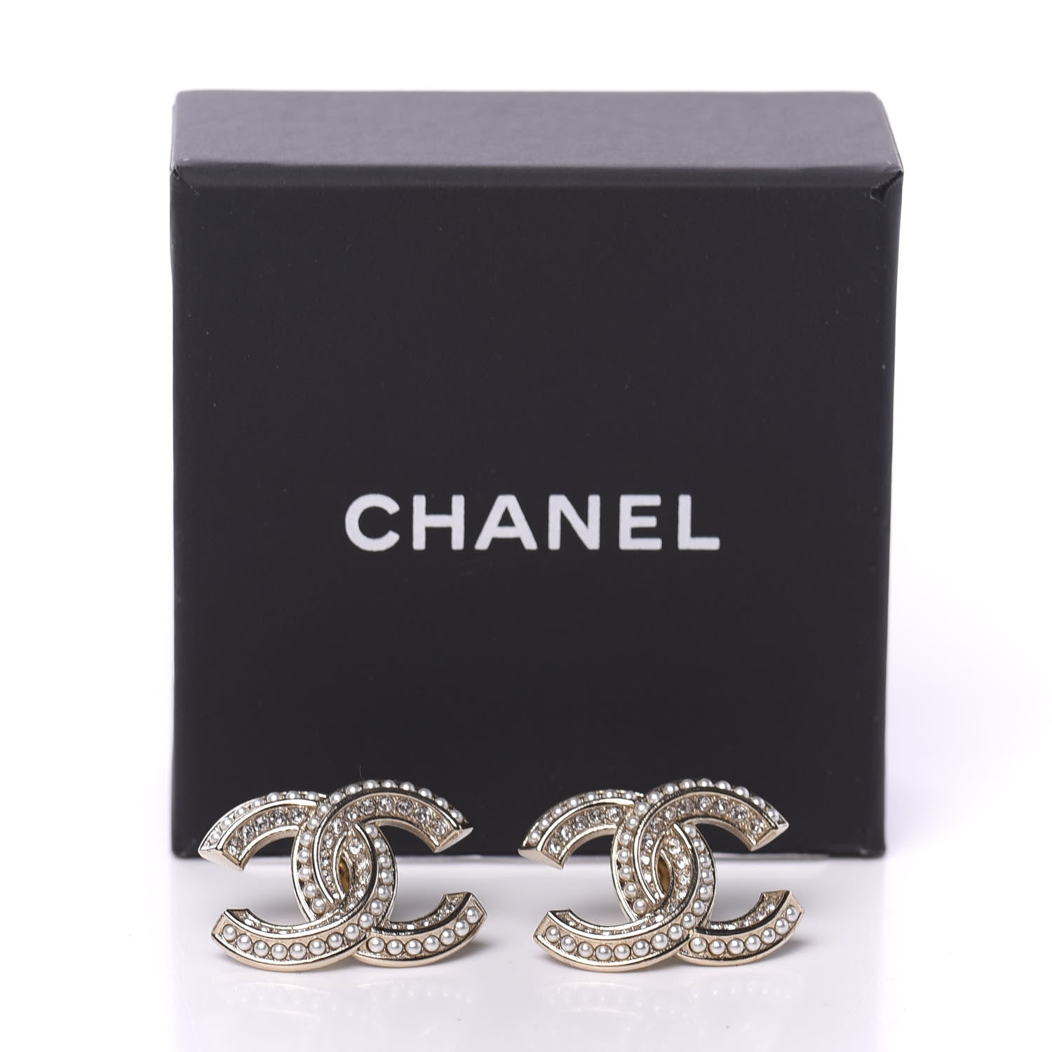 Chanel Crystal Pearl Chain Mania CC Earrings Gold 5 of 5