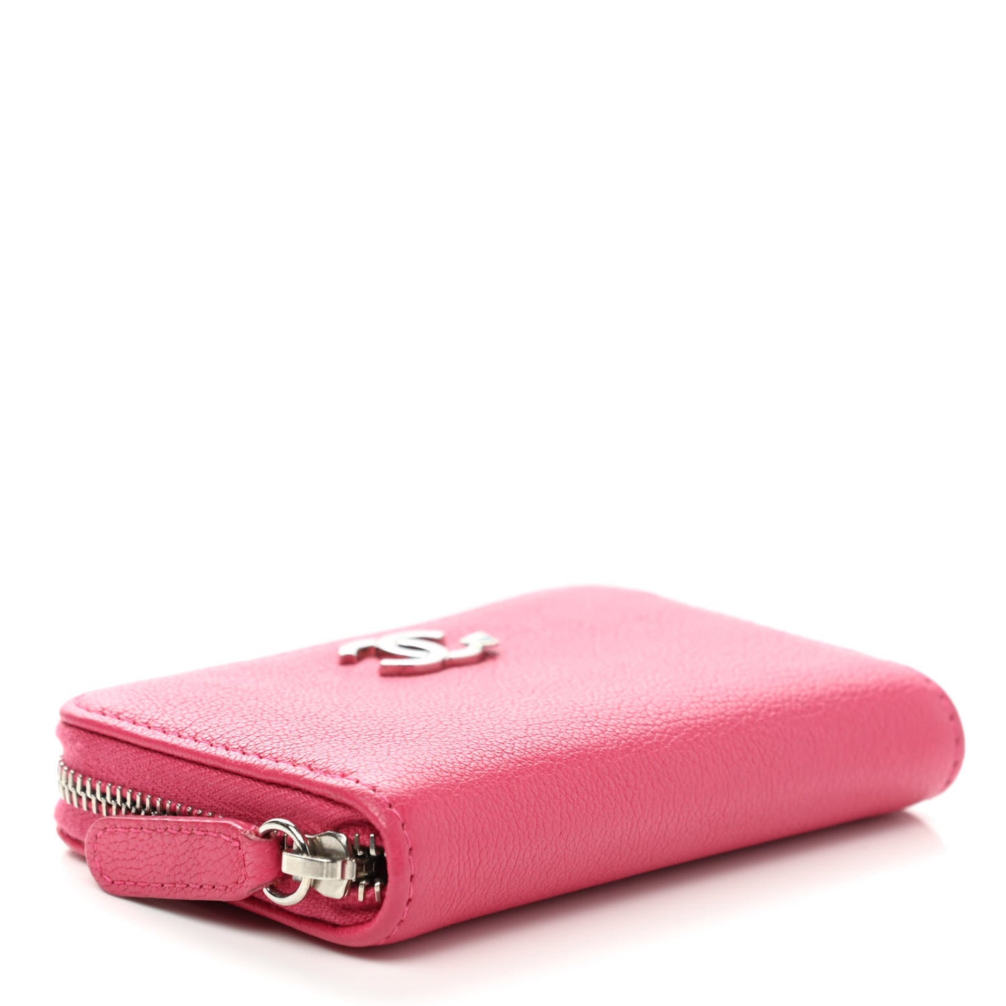 Goatskin Camellia Zip Coin Purse Pink