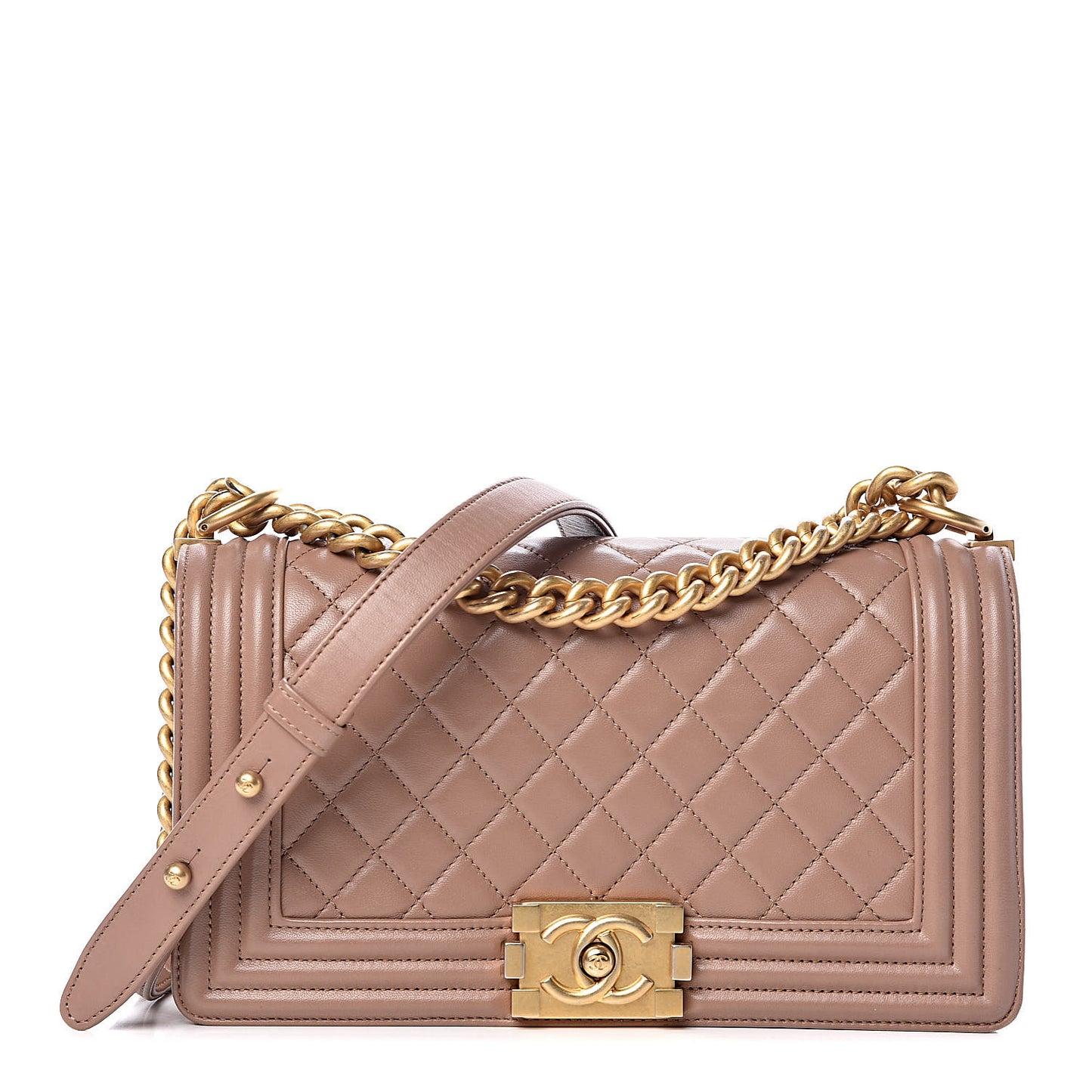 Lambskin Quilted Medium Boy Flap Dark Beige