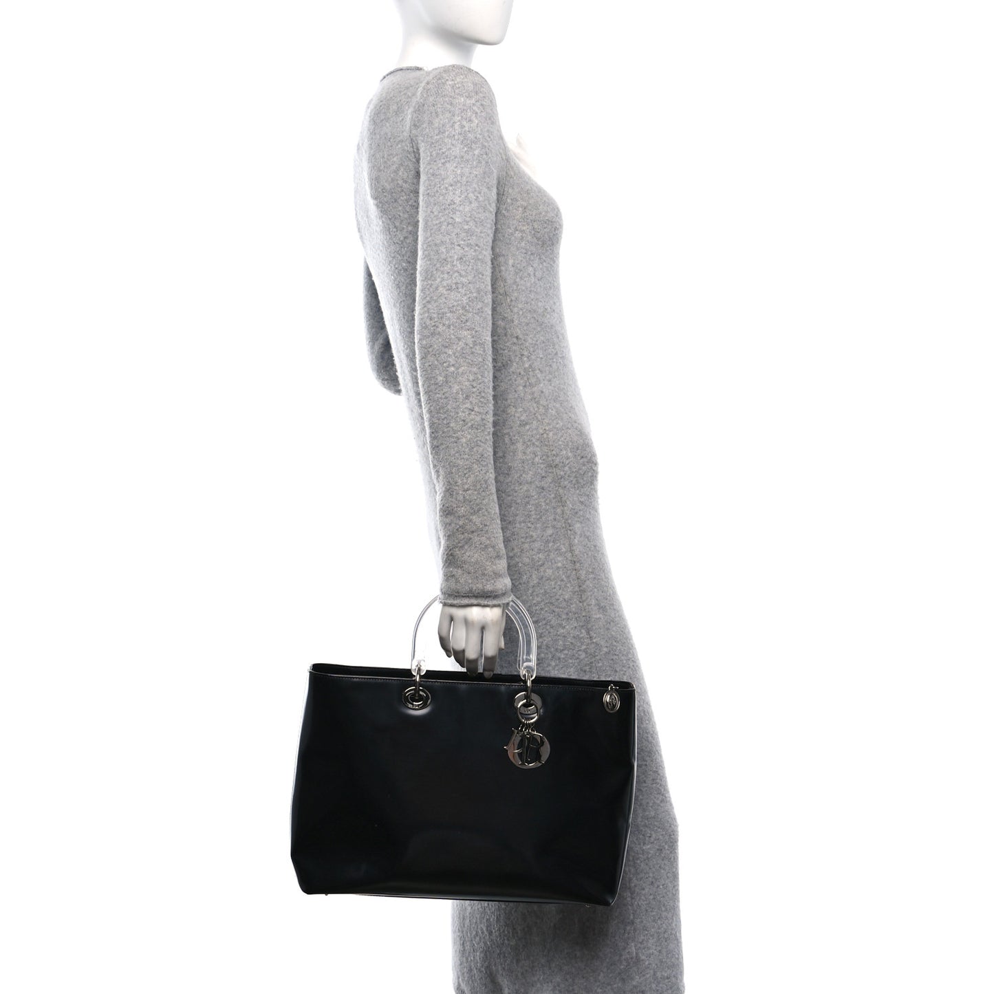 Glazed Calfskin Large Lady Dior Tote Black