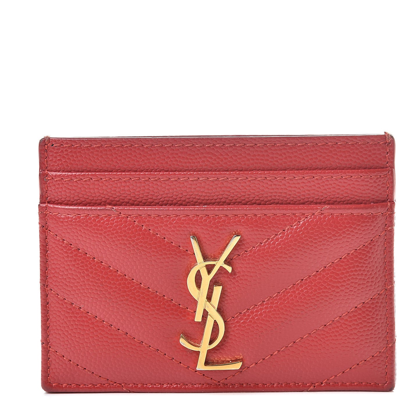 Grain De Poudre Matelasse Chevron Monogram Credit Card Case New Red