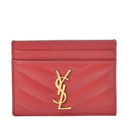 Saint Laurent Grain De Poudre Matelasse Chevron Monogram Credit Card Case New Red 1 of 12