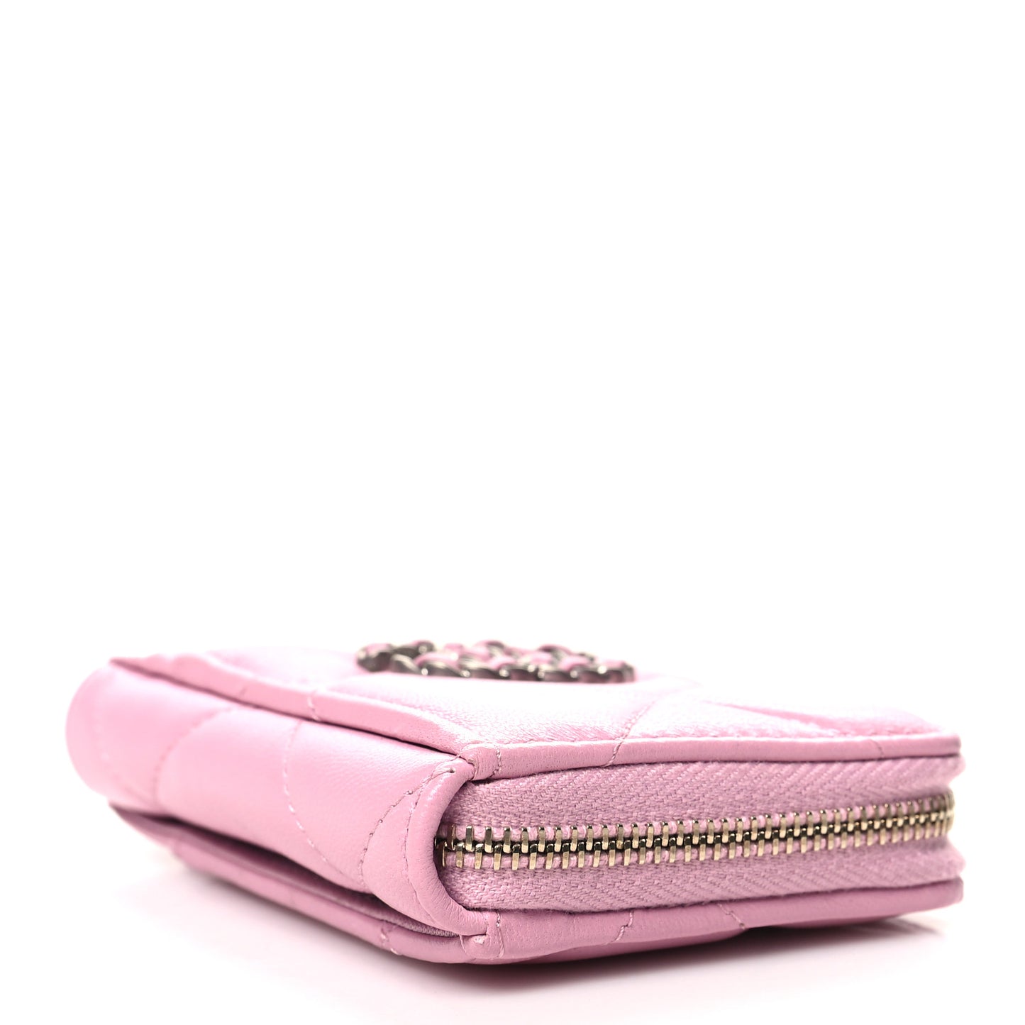Lambskin Quilted Chanel 19 Vertical Zip Card Holder Wallet Pink