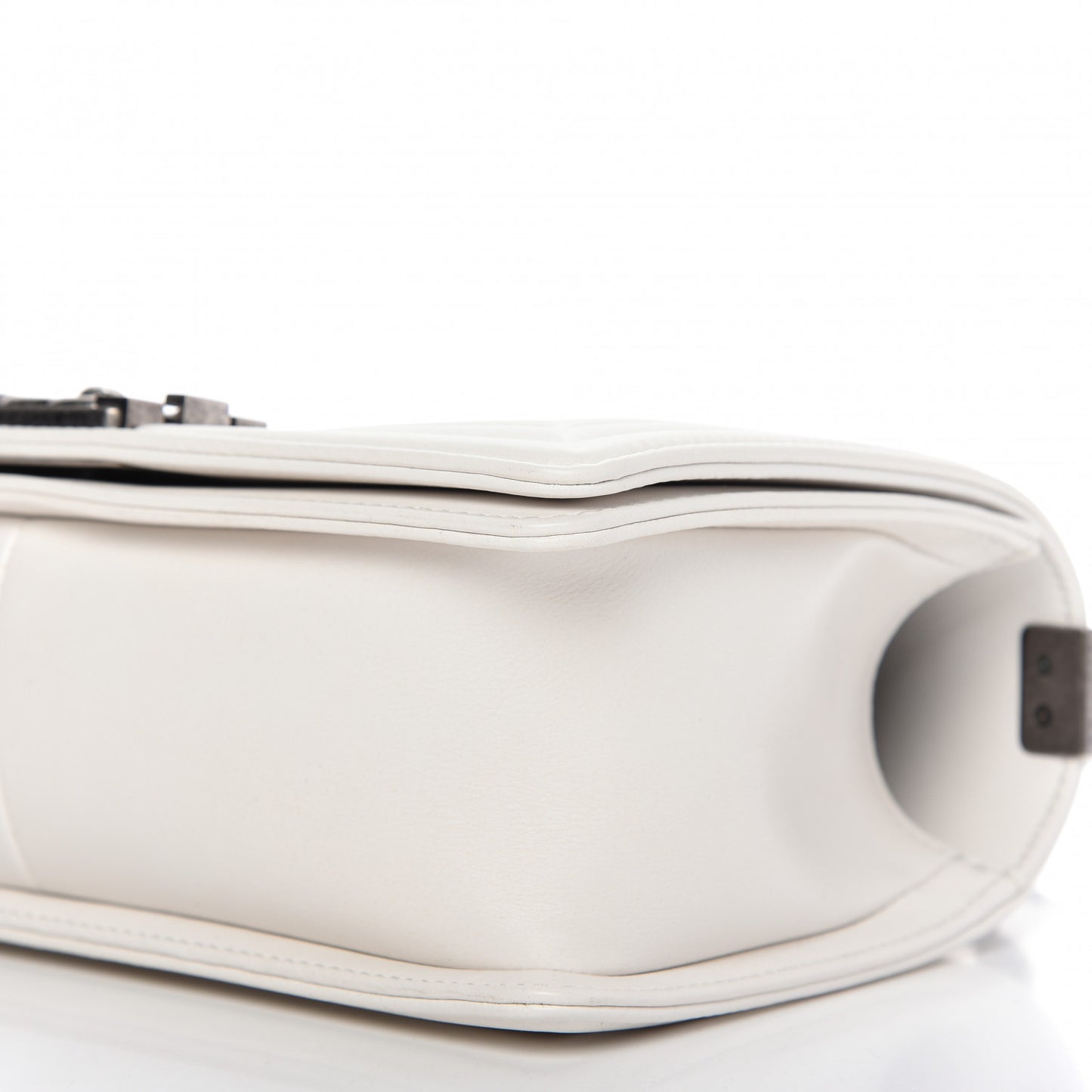 Calfskin Double Stitch Medium Boy Flap White