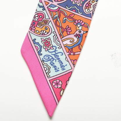 Hermes Silk Au Pays Des Oiseaux Fleurs Twilly Rose Vif Rouge Vert 3 of 4