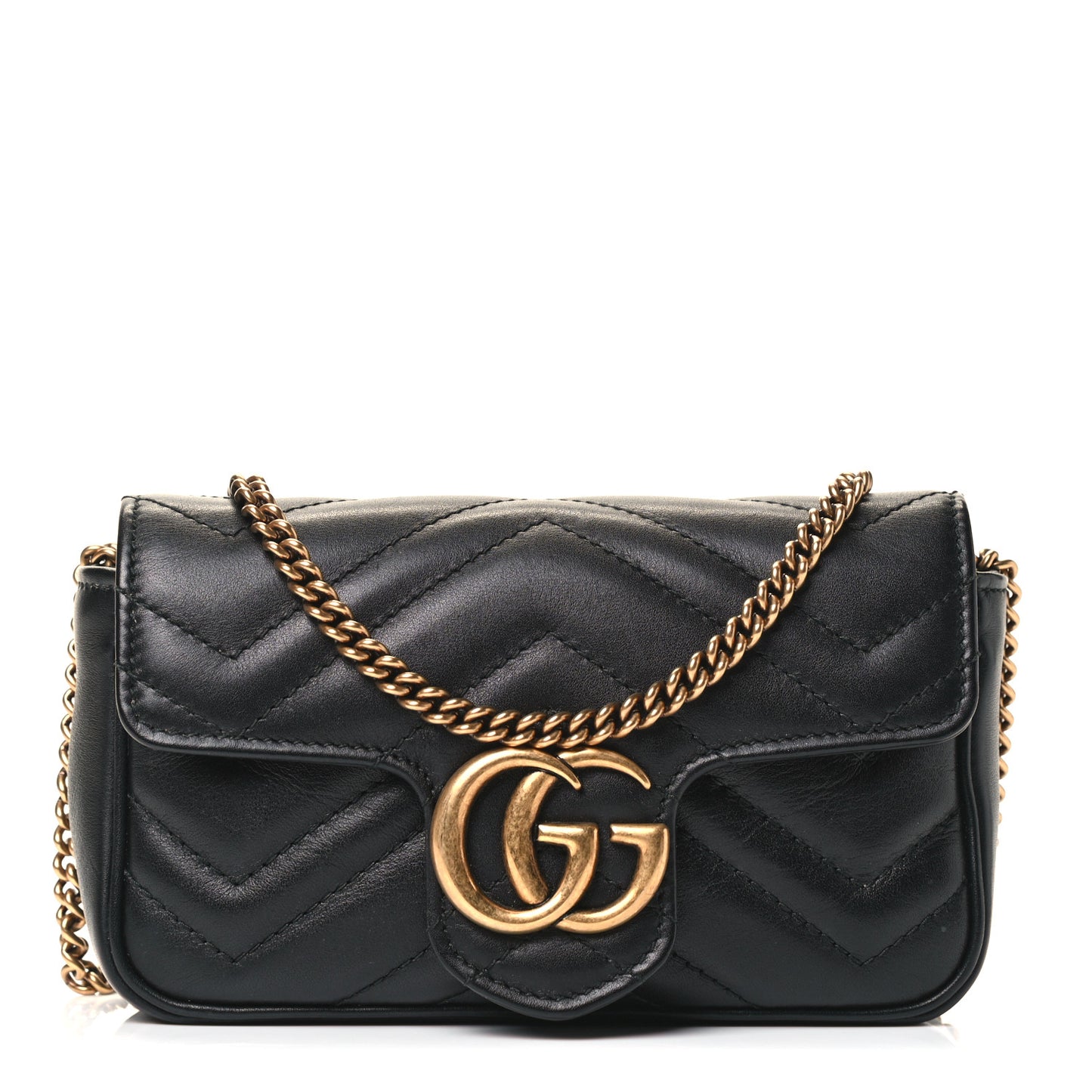 Calfskin Matelasse Super Mini GG Marmont Shoulder Bag Black