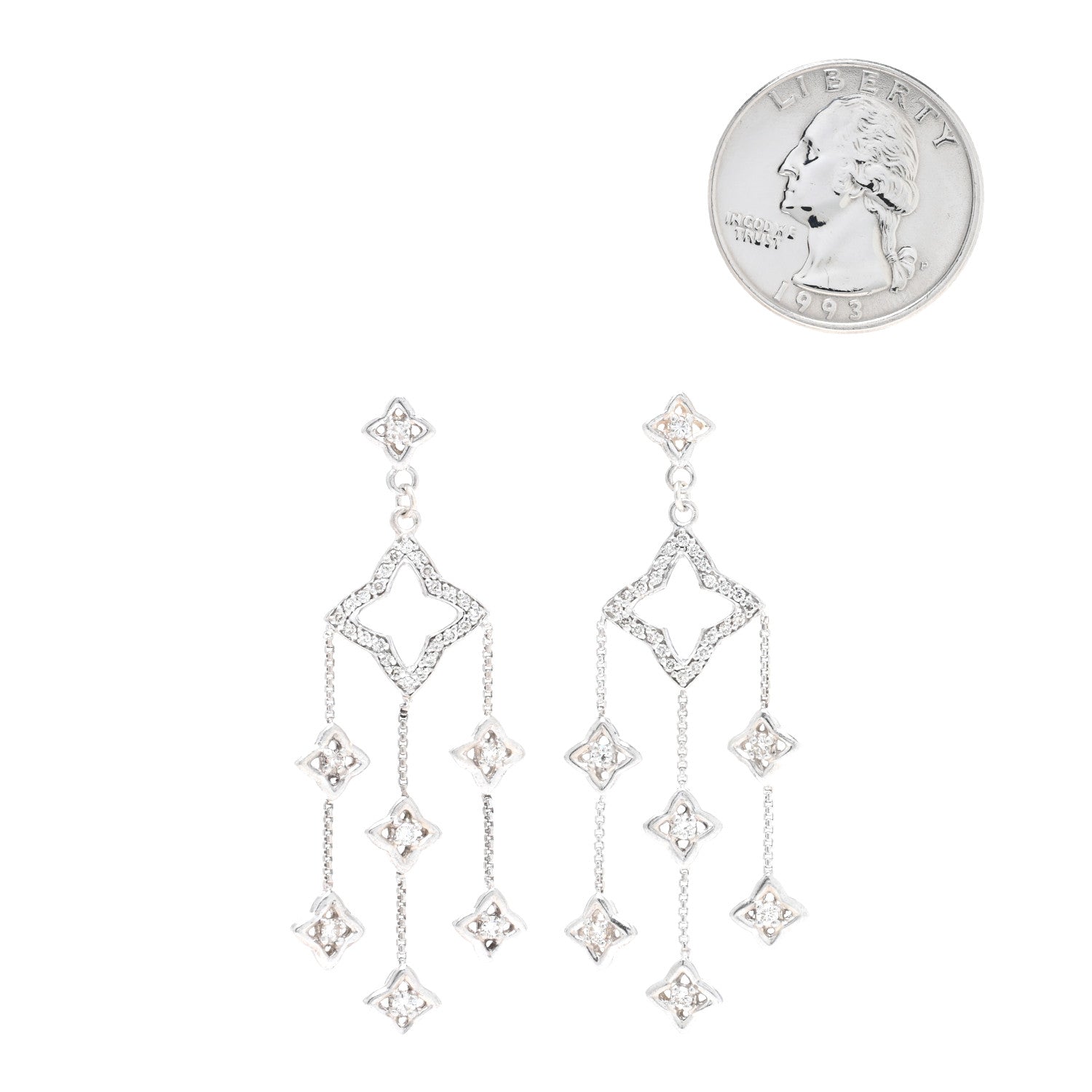 David Yurman Sterling Silver Diamond Quatrefoil Chandelier Earrings 2 of 4