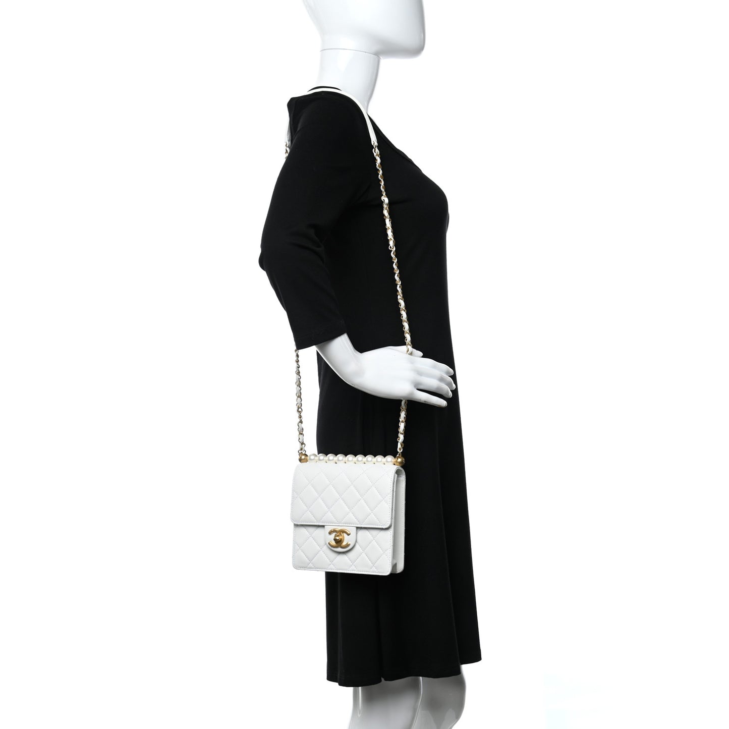 Lambskin Quilted Chic Pearls Flap White