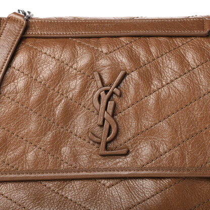 Saint Laurent Crinkled Calfskin Matelasse Monogram Medium Niki Chain Satchel Caramel 10 of 10