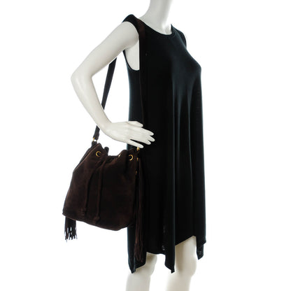 Chanel Suede CC Drawstring Shoulder Bag Dark Brown 2 of 10