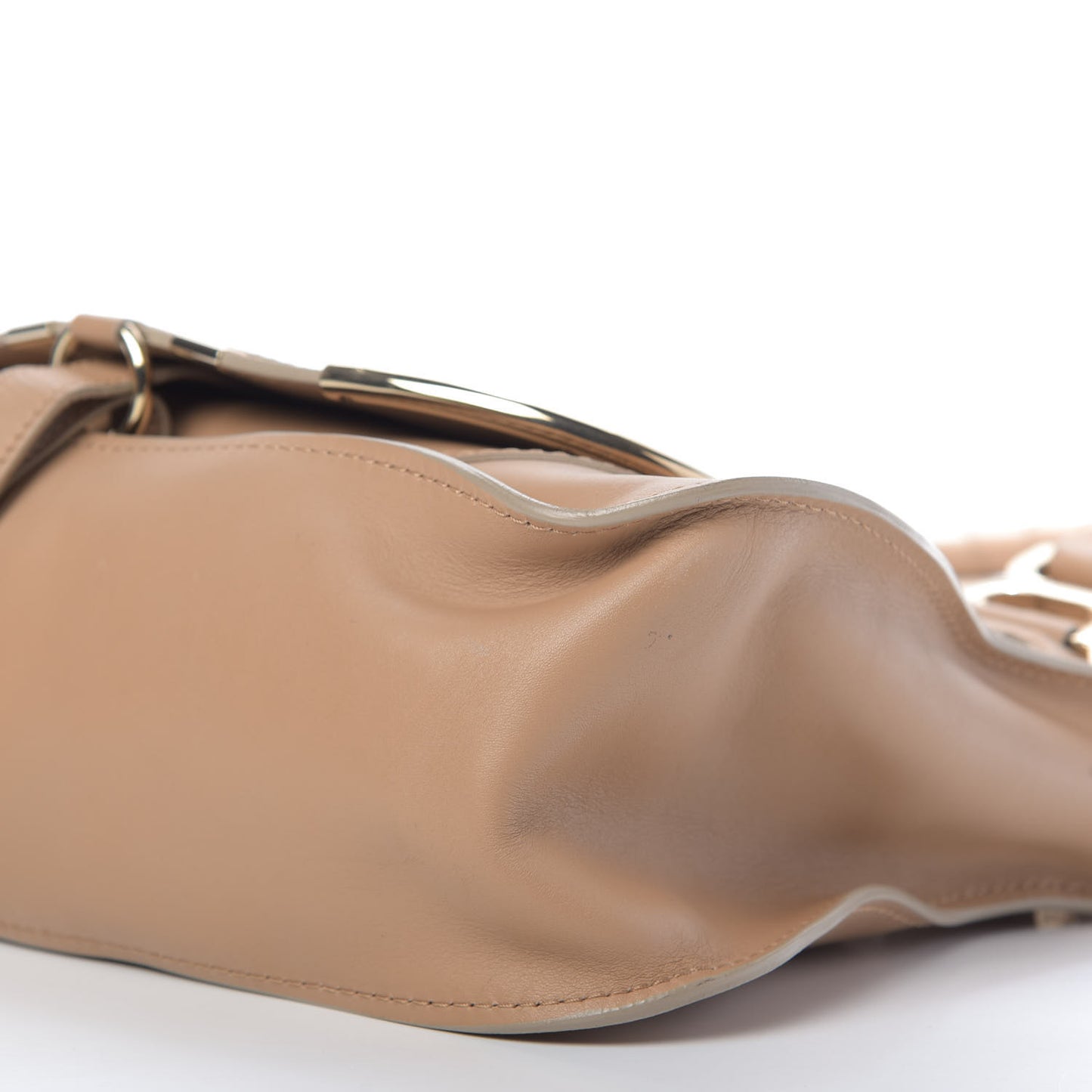 Calfskin Medium Marcie Metal Bar Trim Satchel Beige